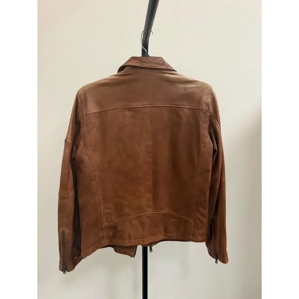 New John Varvatos brown antique  leather jacket size S $798